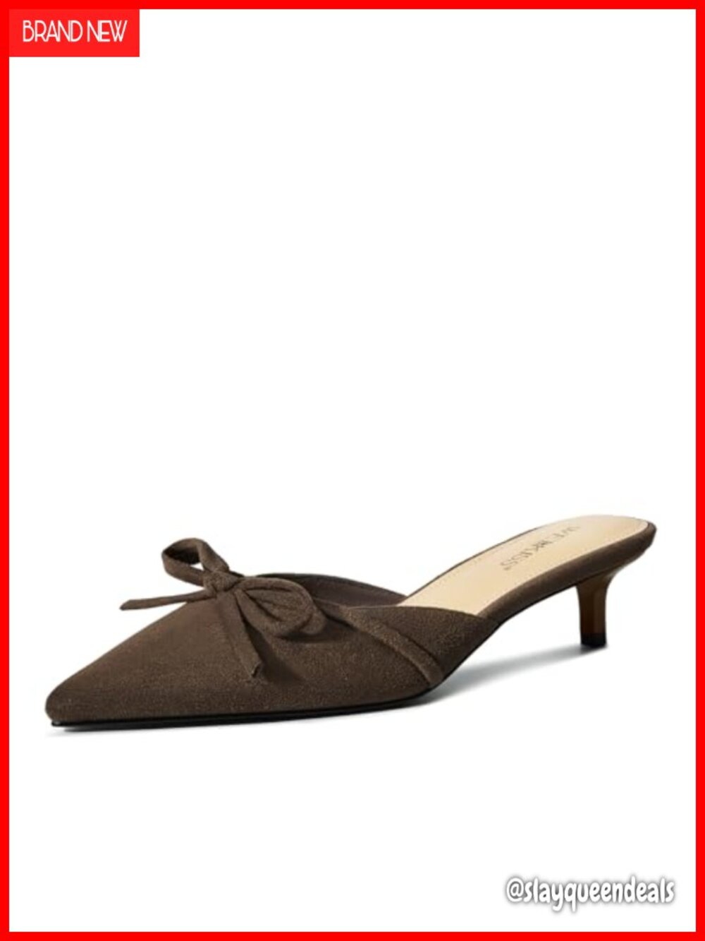 Women's Kitten Heel Pointed Toe Mule Pumps with Bow Slip-On